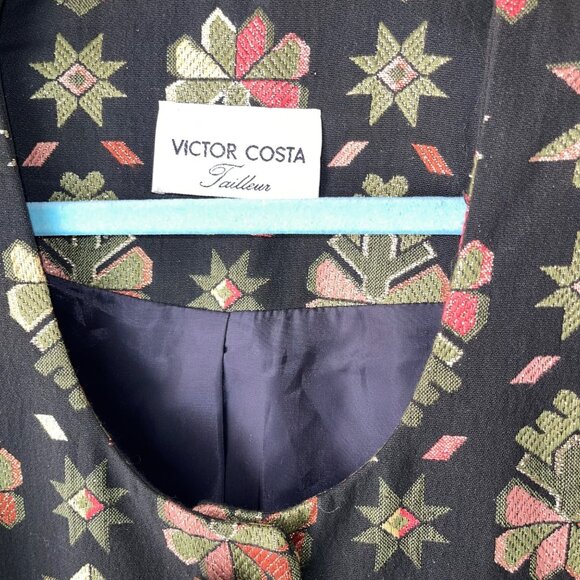 Victor Costa Vintage Womens Skirt Suit Size 10 Multicolor Brocade Star Print - Picture 9 of 16